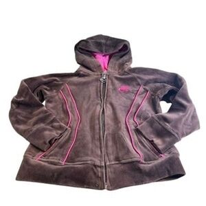 Nike Vintage Toddler Brown Velour Zip-Up Hoodie Satin Lined Size 4 With Pockets